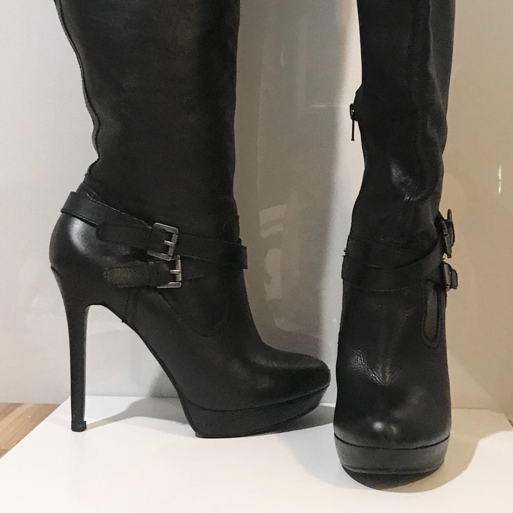 Black Tall Leather Boot - Picture 4 of 7